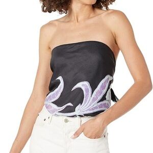Free People Intimately Spellbound Strapless Bodysuit Top Floral Black Small